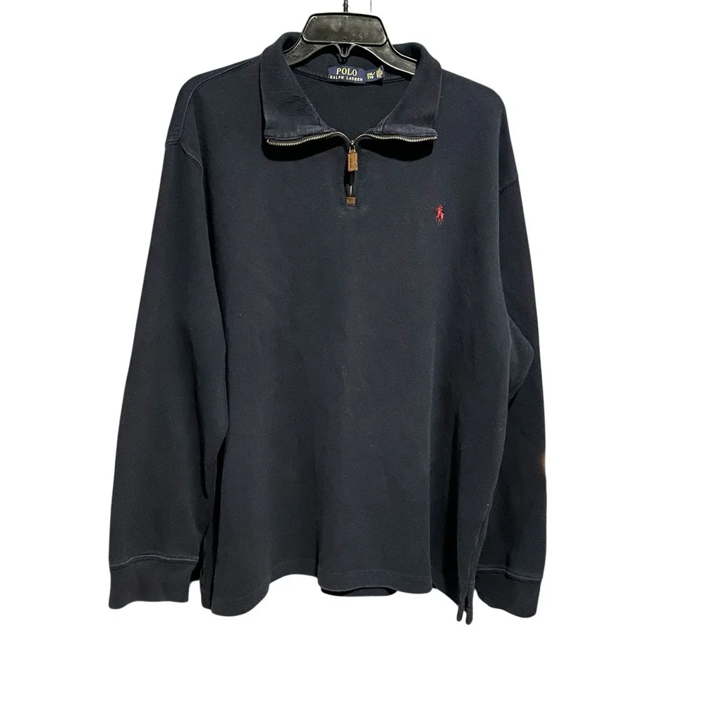 Polo Ralph Lauren Mens‎ 1/4 Zip Sweater XXL Blue 2XL Preppy Office 90s #R10-4